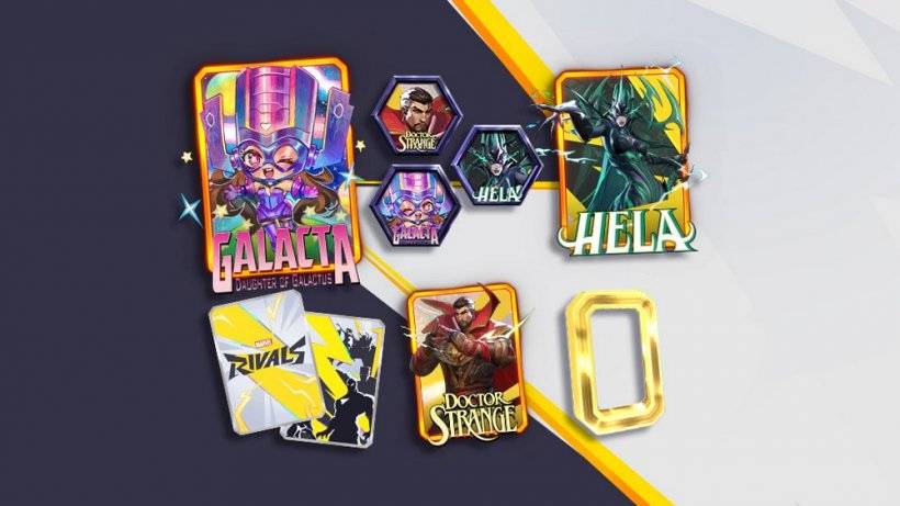 Isang larawan ng mga kard na naka -emblazon na may tanyag na mga bayani ng Marvel tulad ng inilalarawan sa mga karibal ng Marvel