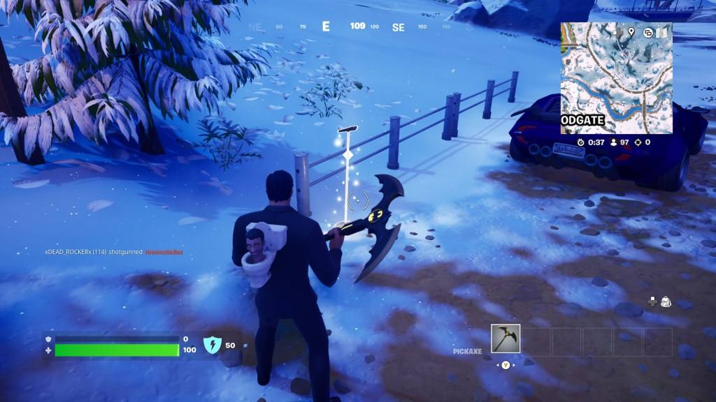 The microphone stand, another clue in the Fortnite Winterfest 2024 quest.