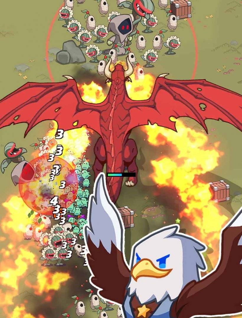 Pflanzen und Tiere im Krieg gegen einen riesigen Drachen