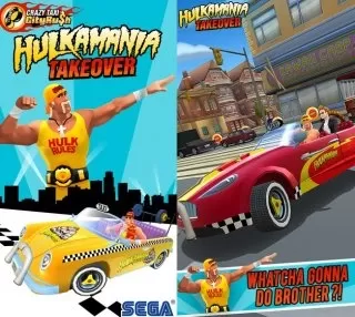 Hulk Hogan driving in Crazy Taxi mobile game
