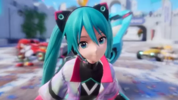 An image of Hatsune Miku in a Sonic Racing: CrossWorlds trailer showing off its crossover playable characters