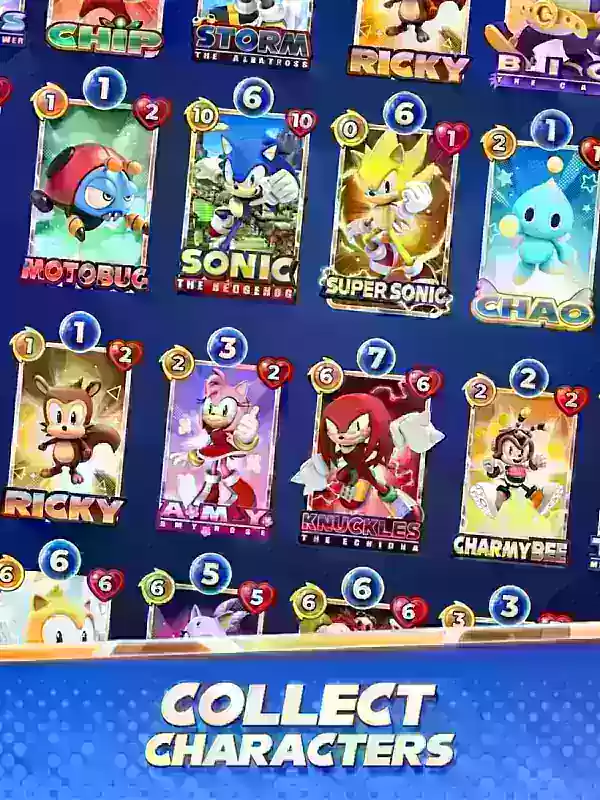 Collection of Sonic Blitz cards featuring Sonic characters