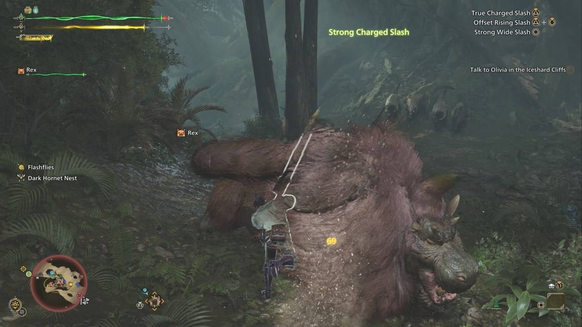 Un chasseur à Monster Hunter Wilds en utilisant la grande épée contre un Congalala