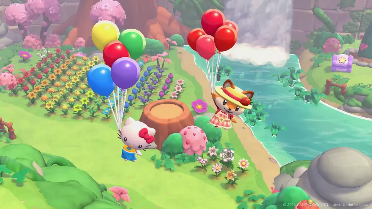 Personajes que vuelan en Hello Kitty Island Adventure como parte de un artículo sobre reinicios diarios y semanales.