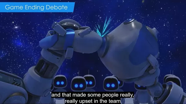 A clip from Doucet's presentation showing the original ending of Astro Bot.